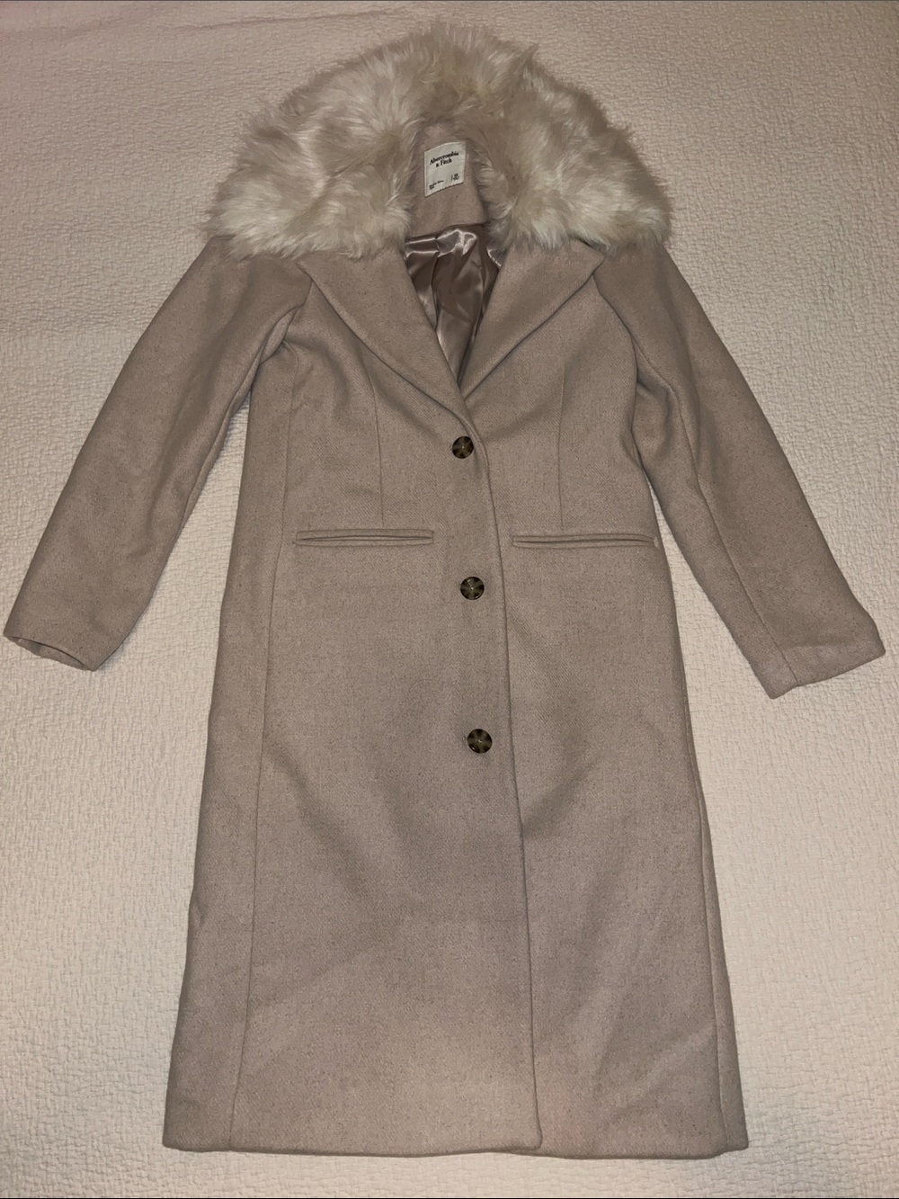 Abercrombie & Fitch Taupe Long Coat with Faux Fur Collar